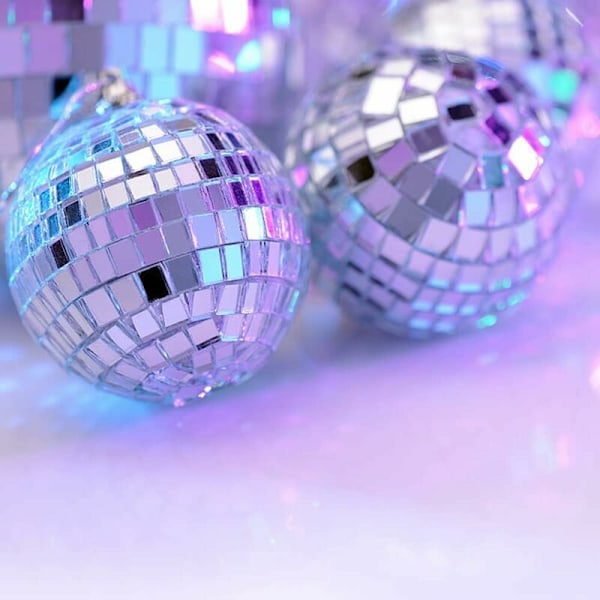 6 stykker sølv facet kugle diskokugle boule disco, diskokugle til diskofeber 70'erne, hængende dekoration, glitterkugle, til fest, karneval