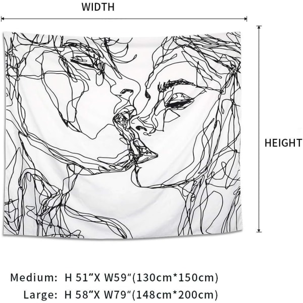 Miehet Naiset Soulful Abstract Sketch Wall Tapestry Kissing Lovers Ta