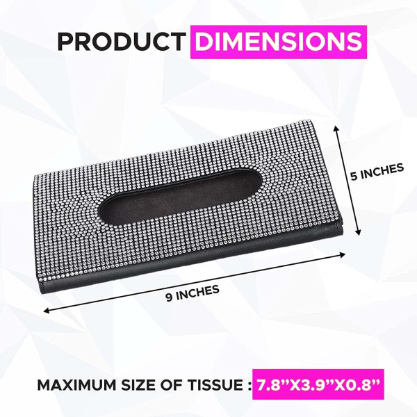 Red-1pcs Crystal and Shiny PU Car Sun Shade Tissue Box Women Glitter Rhinestone Sun Shade Makeup Napkin Box,