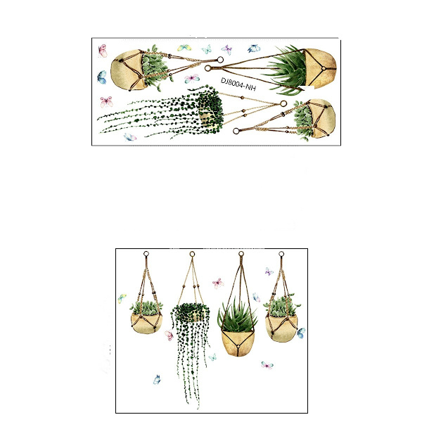 Fantastiske illustrationer af dekorative hængeplanter til vinduesklistermærker, statisk klæbning, der hjælper med at forhindre fugle i at ramme dine vinduer