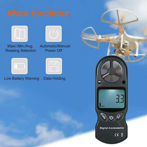 Mini digitalt multifunktions anemometer Bærbar temperatur- og hygrometer (sort)