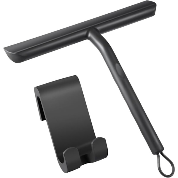 Duschskrapa för spårfri rengöring av glasdörrar, badrumsskrapa med svart stöd - 21 cm, silikonskrapa för bilglas, speglar etc.