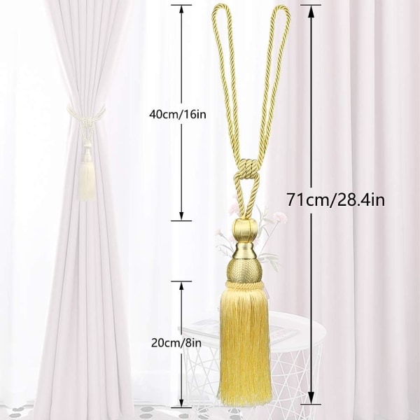 2PCS (Golden) Handmade Curtain Tiebacks Curtain Tiebacks with Ropes Curtain Tiebacks for Home Decoration