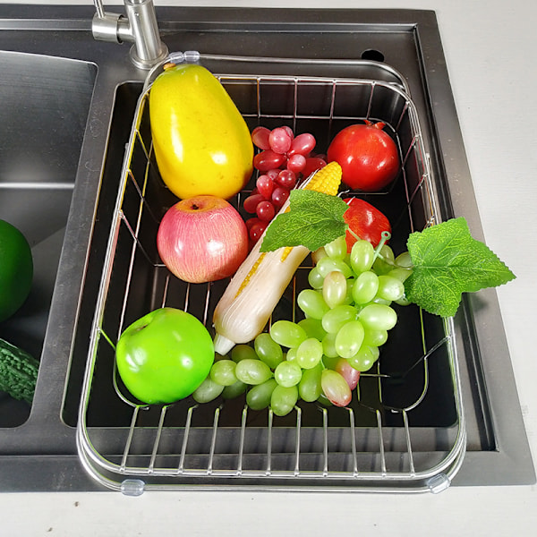 Utvidbar oppvaskstativ, oppvaskstativ, oppvaskstativ for vask eller benkeplate med bestikk- og sølvtøyarrangør, over vask, rustfritt rustfritt stål