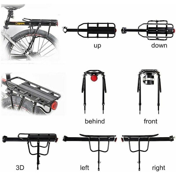 110Lb Kapacitet Næsten Universal Justerbar Cykel Bagagebærer Cykeludstyr Stativ Fodlager Cykelbærer Stativer Med Reflekterende Logo