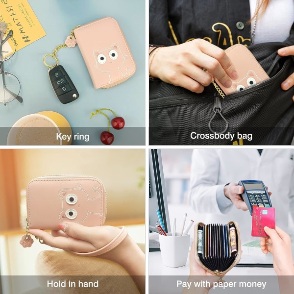 Søt kredittkortholder i skinn for kvinner, liten RFID-beskyttelse