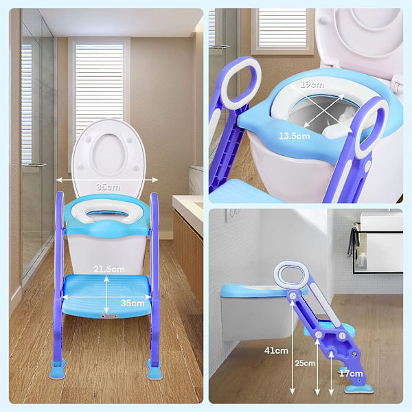 Justerbar og sammenklappelig børnetoiletsæde, babytoiletreducer med trin, børnetoilettræner med stige, kvalitetsmaterialer, til højde 38-42 cm
