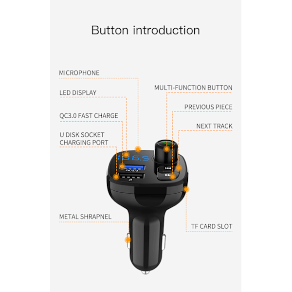 Bil MP3 Bluetooth Billader QC3.0 Hurtiglading Spenningsdeteksjon Bluetooth-mottaker FM-sender