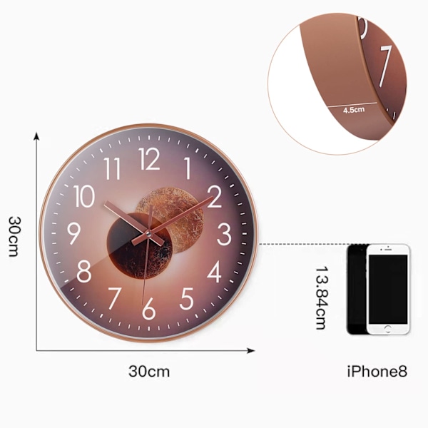 30cm Tyst Modern Design Väggklocka, Tyst Stum Väggklocka Pendel Väggklocka för Sovrum Kök Vardagsrum, Digital Väggklocka för Kontor och