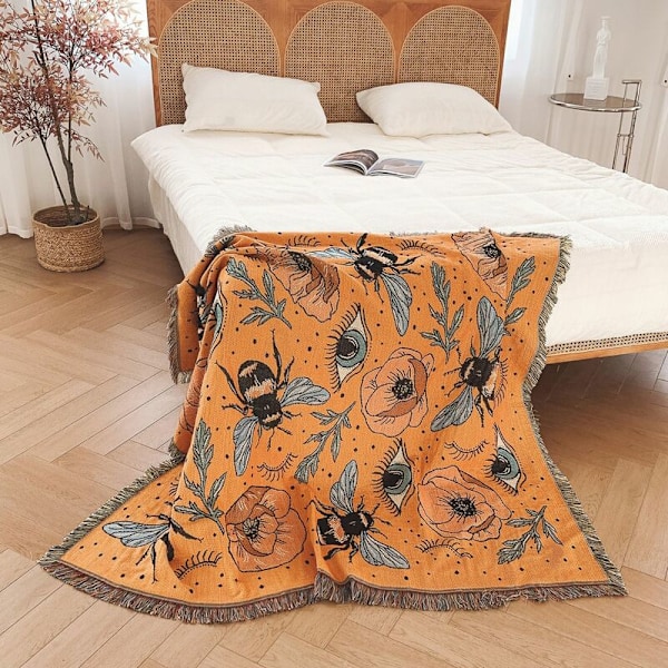 1 kpl 160x130cm Ruudullinen peitto Neulotut mehiläiset koristeltu mukavilla pehmeillä boheemeilla hapsuilla suojaavat kylmältä sohvalla lepäämiseen ja päiväunille