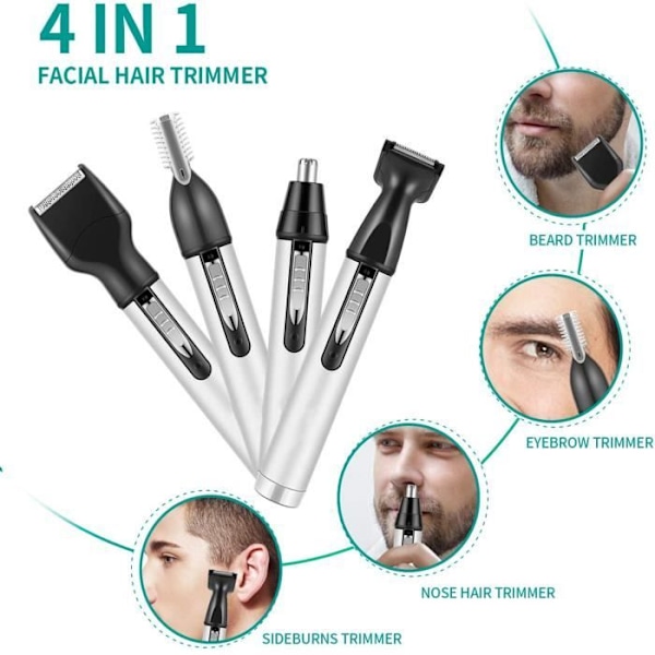 4 i 1 næse- og øretrimmer, skægtrimmer, øjenbryns trimmer, genopladelig, vandtæt, professionel elektrisk trimmer til mænd