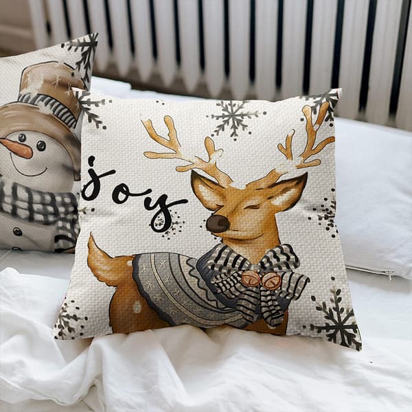 Jul Snöflinga Älg Kudde Linne Tryckt Kuddfodral Soffa Vardagsrum Kuddfodral (4 stycken)