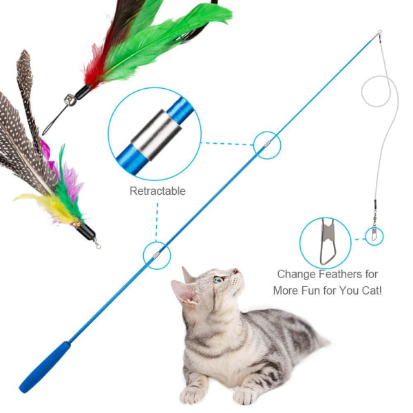 Katte-drilleri 12-pakke Katte-drilleri Sæt med 5 larve-kattelegetøj og 5 fjer og legetøj med klokker og katte-drilleri