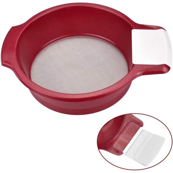 Flour Sieve with Scraper Double Handle Stainless Steel Flour Pastry Sieve Fine Mesh Stainless Steel Sieve for Powdered Sugar Flour Juice