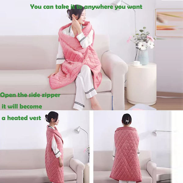 Tæppe, Four Seasons plys letvægts sofas tæppe, maskinvaskbart tæppe fleece 140*100cm tæppe lavt strømforbrug USB opvarmet tæppe (Pink)