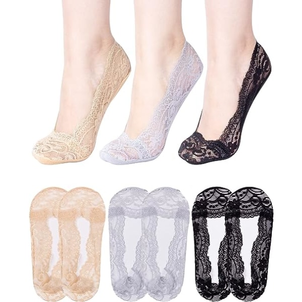 3 paria naisten näkymättömiä matalat sukkia elastisia pitsipuuvillaa nro