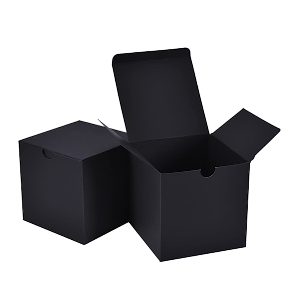 Paket med 50 svarta presentaskar 4x4x4 tum, presentaskar i kalvpapp, kubformade presentaskar i papper, lätta att montera, presentaskar i papper med lock
