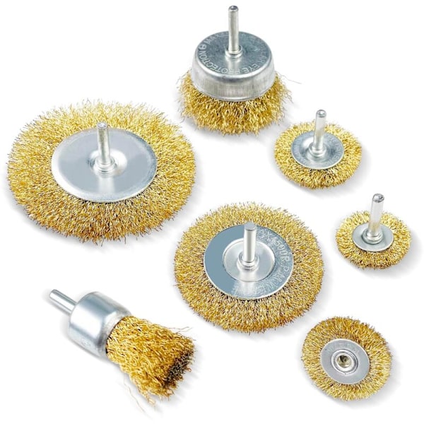 Set med 7 metallborstar, metallborste för 6 mm skaftborr, slipmaskin för skruvdragare för rengöring av metallträ för avlägsnande av rost/korrosion/färg