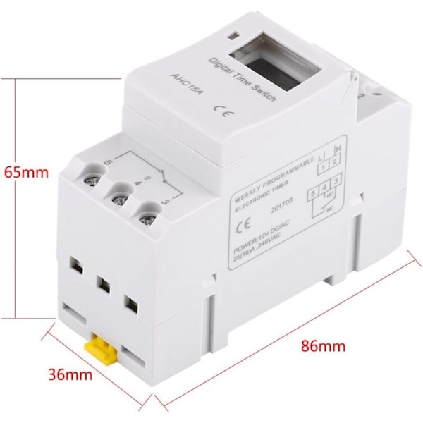 LCD elektroninen releajastin, 15A DC Ahc ohjelmoitava viikoittainen elektroninen relekytkin digitaalinen ajastin 16 ON/OFF asetuksella kodinkoneiden asennukseen (12