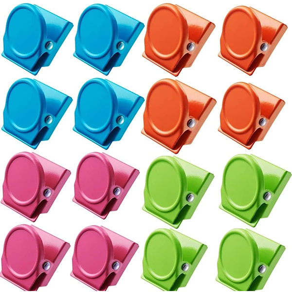 Sett med 16 magnetiske metallklips for kjøleskap, whiteboard, notat, notisblokk, for kontor, blå, 3,5 x 3 x 2,3 cm