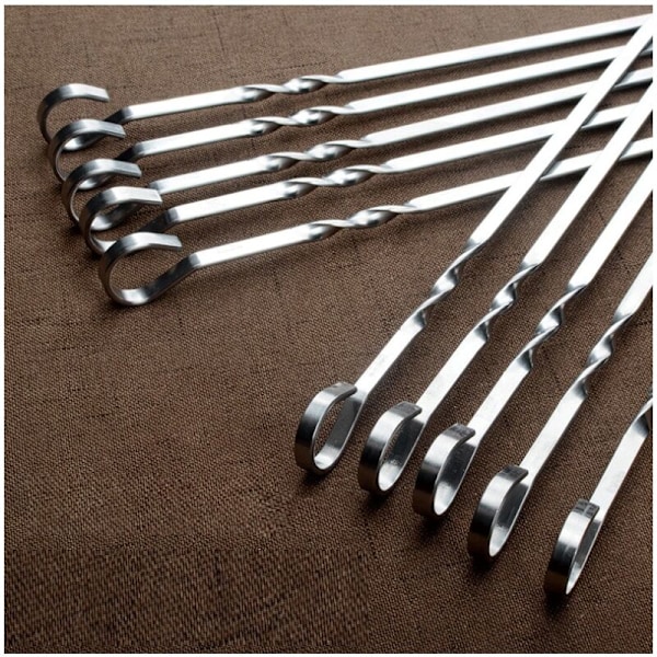 Grillspyd i rustfritt stål, fortykkede flate spyd 41cm 10 stk