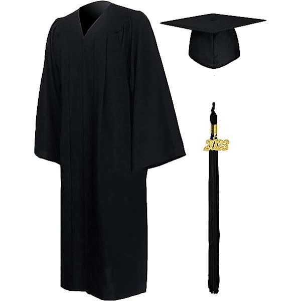 Gradueringskjole og -hatt for voksne XL 2023 sort unisex gradueringssett