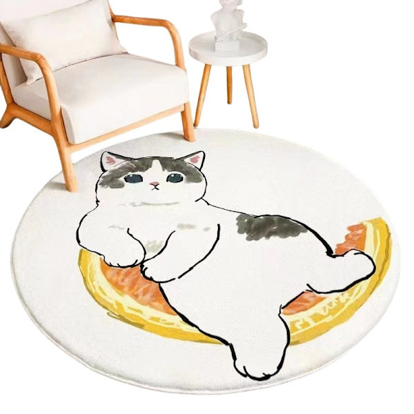 Tegneserie katt rund imitert kasjmir gulvmatte stue bad hjem sofa stort teppe sklisikkert gulvteppe