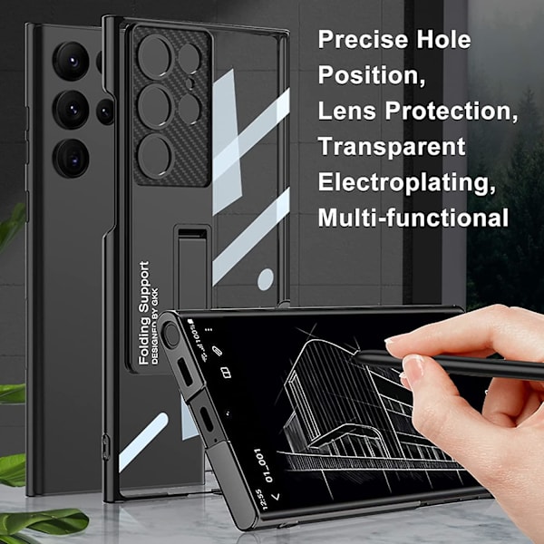 Plating Crystal Clear Case Kompatibel Med Samsung Galaxy S23 Ultra, Pc Skyddande Skal Med Inbyggt Stöd Silver