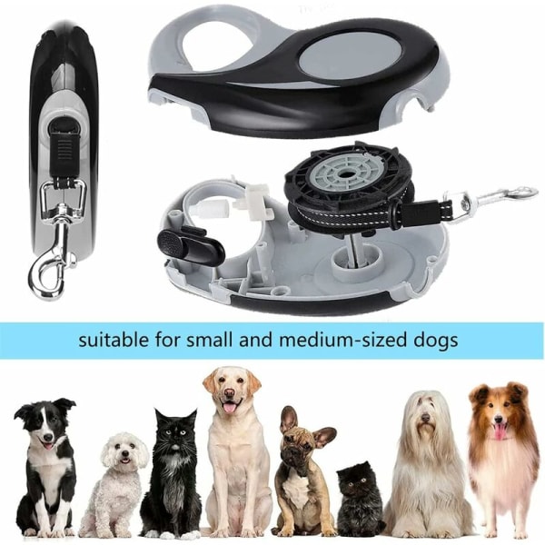 Inntrekkbar hundekobbel 5M spolekobbel med ergonomisk design og tilbaketrekking Komfortabel kobbel Treningskobbel for hunder opptil 15 kg Justerbar kobbel