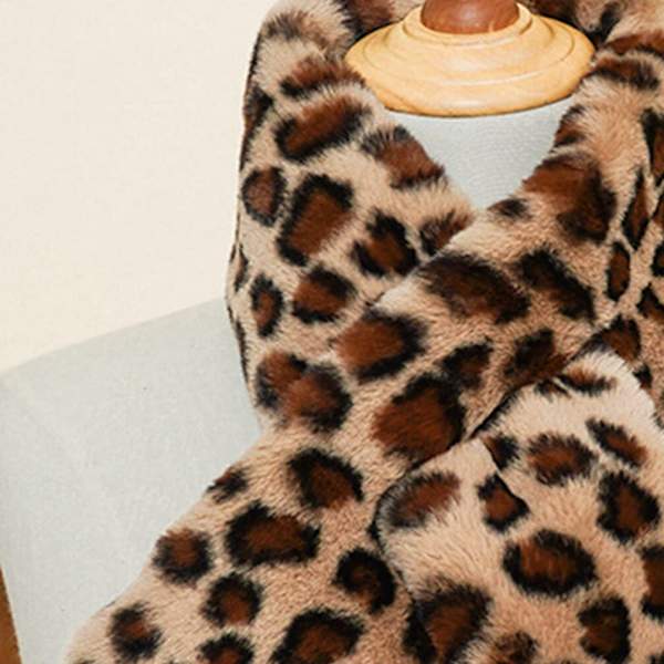 Kunstig pels krage skjerf, trekksnorf, hullskjerf, leopardmønstret skjerf, bolero, mykt, varmt, behagelig og tykt