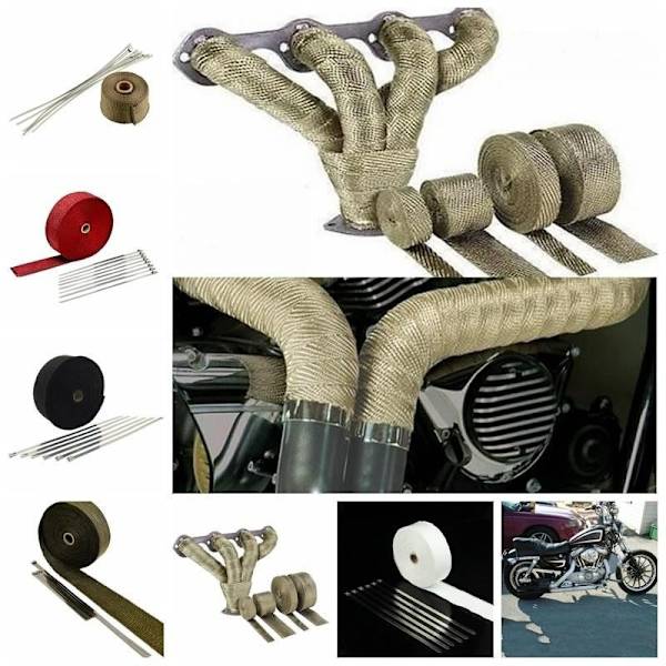 5M*25mm Magma Titanium Varmeisoleringstape + 4 Rustfrit Stål Kabelbindere til Motorcykel Udledning Manifold Rør Varmeisoleringstape
