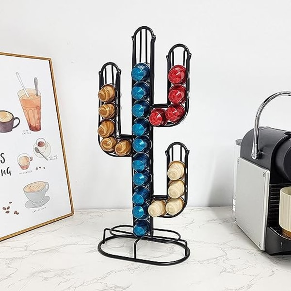 Podholder, Kaktusformet Kaffepodholder Hjem Sort Jern Kaffe Kapsel Opbevaringsholder Organizer, Kan Holde 48 Kaffepods