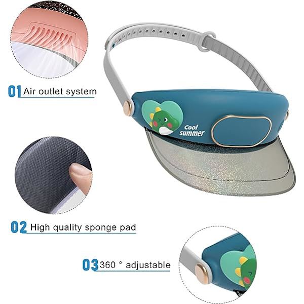 Vifte Kjøligere Cap Vifte Cap Solhatt Utendørs Snapback Cap Justerbar Sommerhatt Solbeskyttelse Solenergihatt(cyan)