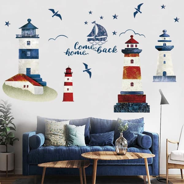 Lighthouse Väggdekal Sjöfågel Segelbåt Väggdekal Vardagsrum Sovrum Väggdekoration