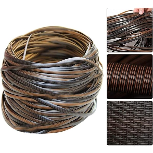 Plastik Rattan - 32m - Flet Reparationsmateriale - Høj Styrke - Reparationssæt til Havestole - Reparation af Fletmøbler - Brun