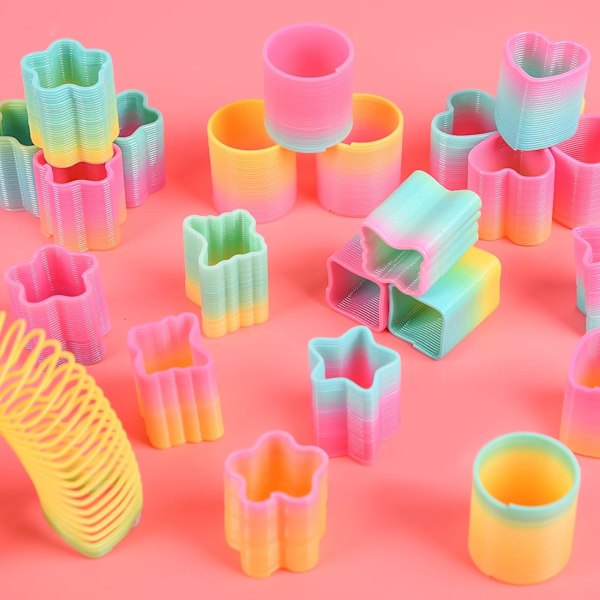 Regnbue spiralfjær, 48 stykker magiske fjærer, regnbue plast regnbueleker, mini fjærleker for jenter, gutter festdekorasjoner og rekvisita (48 stk)