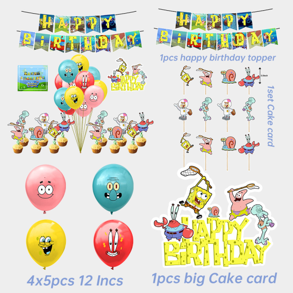 Spongebob-tema bursdagballonger, bursdagballongdekorasjon for gutter og jenter, Spongebob-tema bursdagsspilldekorasjoner