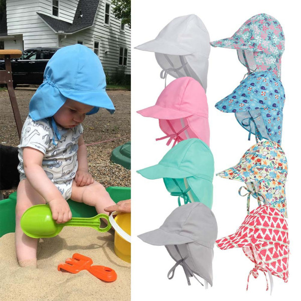 Baby Solhatt Barn Utomhus UPF 50+ Solskydd Mössor Flickor Pojkar Andas Snabbtorkande Justerbara Flik Kepsar För 0-5 År Gamla