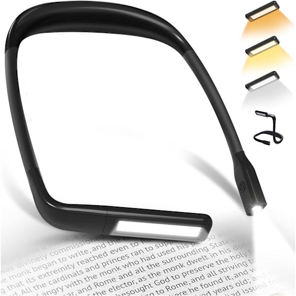 (Svart) Flexibel 3-färgad LED-läslampa - Uppladdningsbar läslampa, för böcker, stickning, sömnad, camping, reparation, presenter, kvinnor, män, tonåringar,