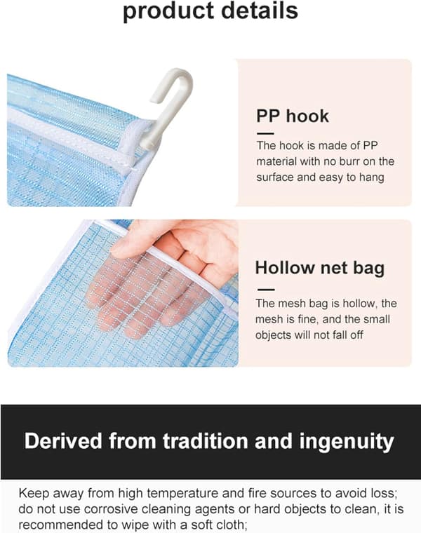 Fridge Mesh Wall Storage Bag (Blå) Dobbel Rom Vegg Oppbevaringspose Veggmonterte Hull