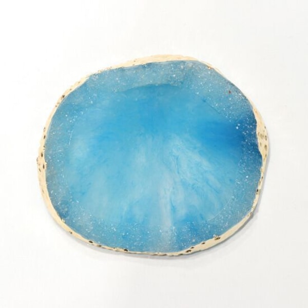 Blue Resin Palette for Mixing Nail Polish, Gold Trim