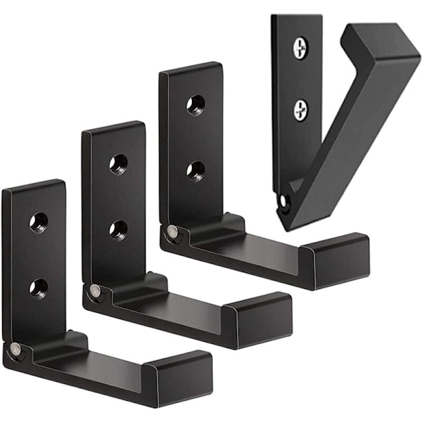 Set med 4 hopfällbara väggkrokar - krok för osynliga kappor, aluminium väggkrok, väggupphängningskrok i aluminiumlegering hopfällbar fästs vid 90 ° - Noir