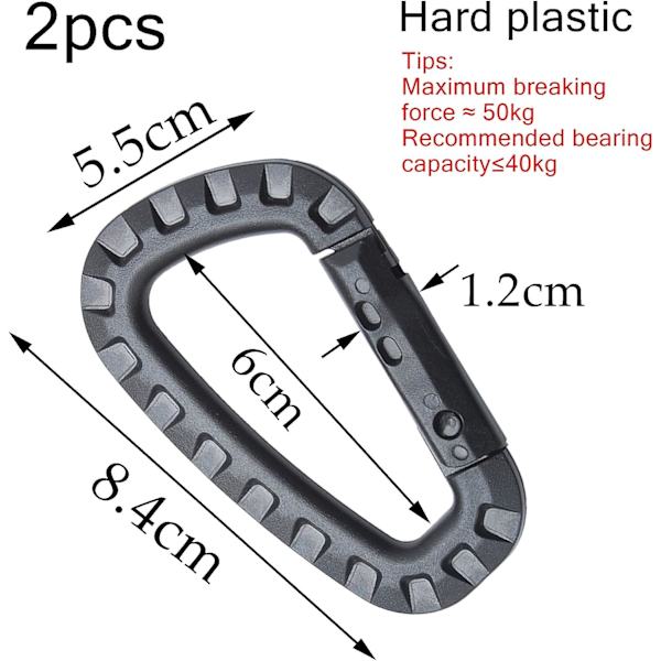 2 st plastkarbinhake, taktisk karbinhake, svart karbinhake, nyckelring D-formad karbinhake, multifunktionell, karbinhake spänne, för ryggsäck, nycklar, vattenkokare, camping