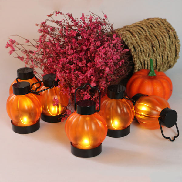 6 st Halloween pumpa ljuslyktor, semesterdekoration hängande lampor, LED elektroniska lampor