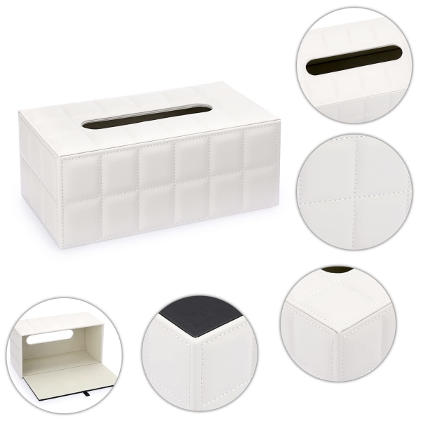 PU Leather Home Office Rectangular Tissue Holder Box, Elegant and Fashionable Home Decor, White