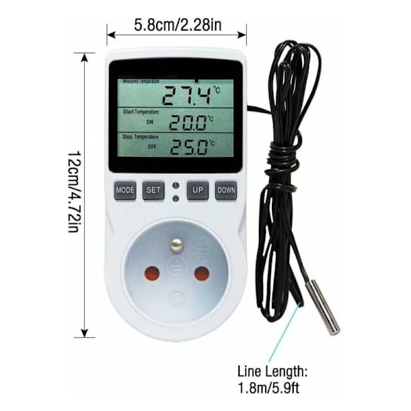 Digital Temperaturkontroller, Termostatkontakt Varme Kjøling LCD Temperaturkontroller, 200v-250v for Fast Temperaturkontroller