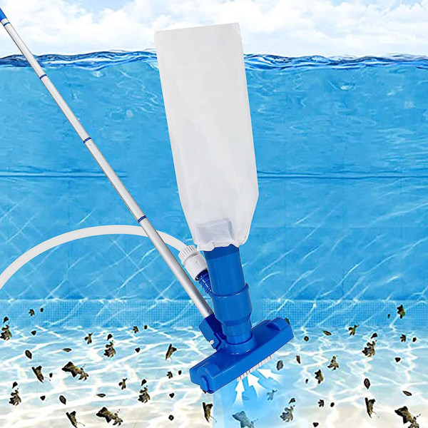 Bärbar pool dammsugare kit, Mini pool dammsugare pool rengöringstillbehör med 5-sektions stång 2 nätpåsar