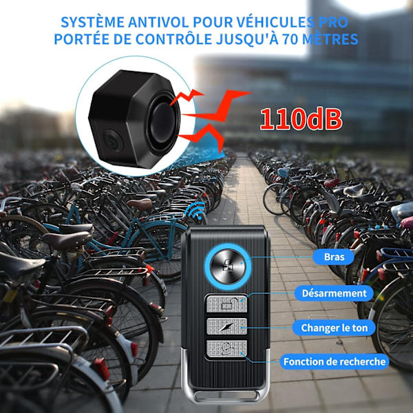 Cykelalarmsystem Cykelalarmsystem med fjärrkontroll trådlös - USB-C Vattentät Motorcykel Cykelspårare Stöldskydd Vibrerande Scooter Larmsystem Cykel A