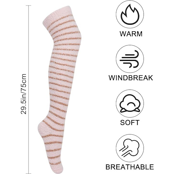 2 par med lårsokker, fluffy knestrømper for kvinner jenter korallfleece vintervarme strømper