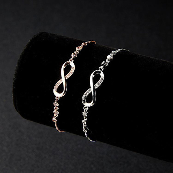 Stilige og personlige armbånd i håndlaget design for kvinner, populært justerbart armbånd med mikroinnsatte diamanter og lykkebringende tall 8 i sølv
